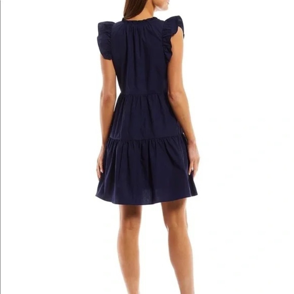 A loves A Split V Neck Cap Sleeve Tiered Ruffle Poplin Babydoll Dress - XS - Picture 2 of 6